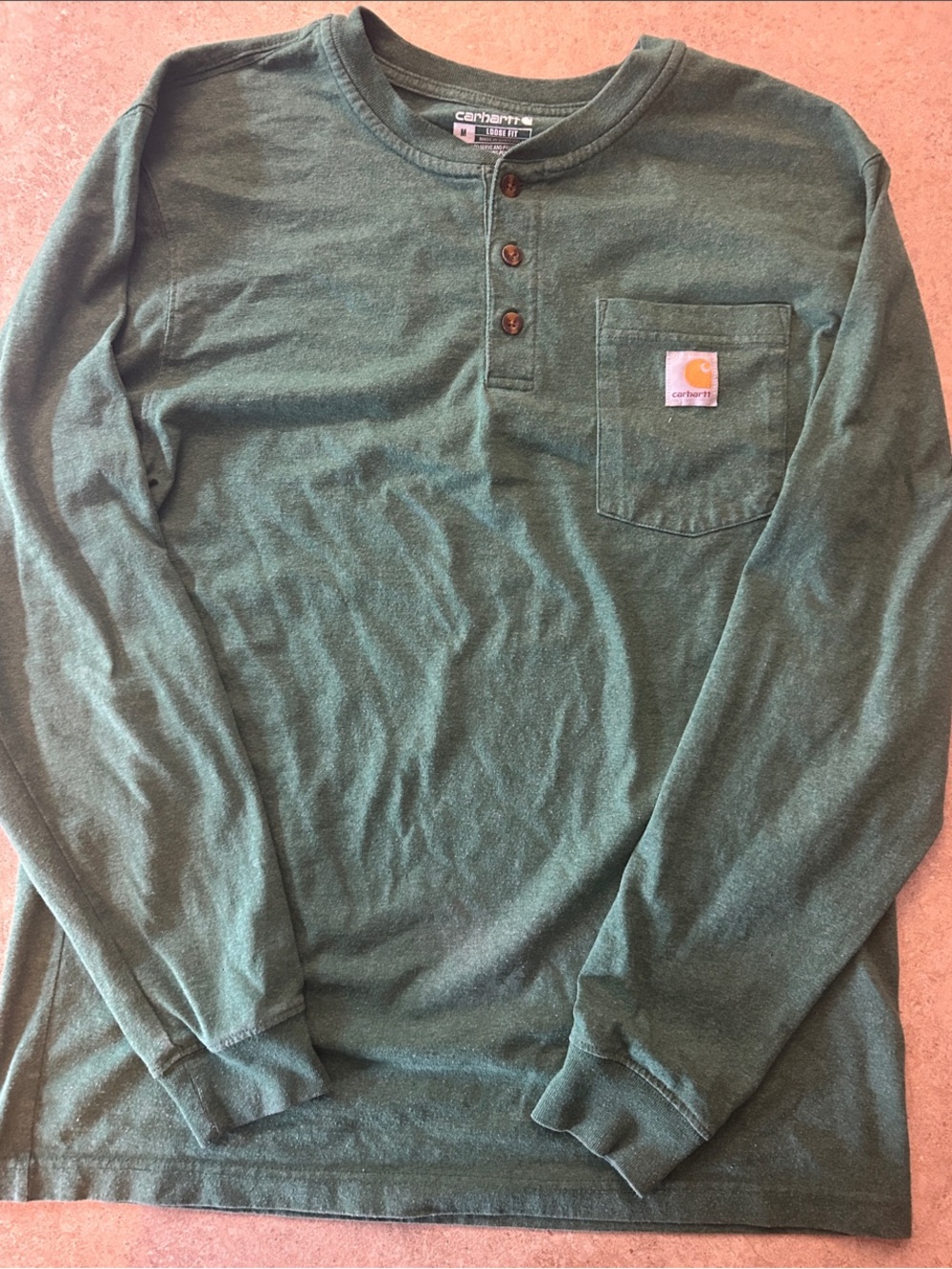 Carhartt Dark Green Long-Sleeve 3 Button Henley with Chest Pocket